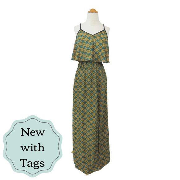*Reposh* EUC Elegant Green and Yellow Maxi Dress - Picture 1 of 11